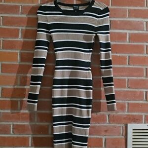 Derek Heart Black and White Striped Long Sleeve Dress